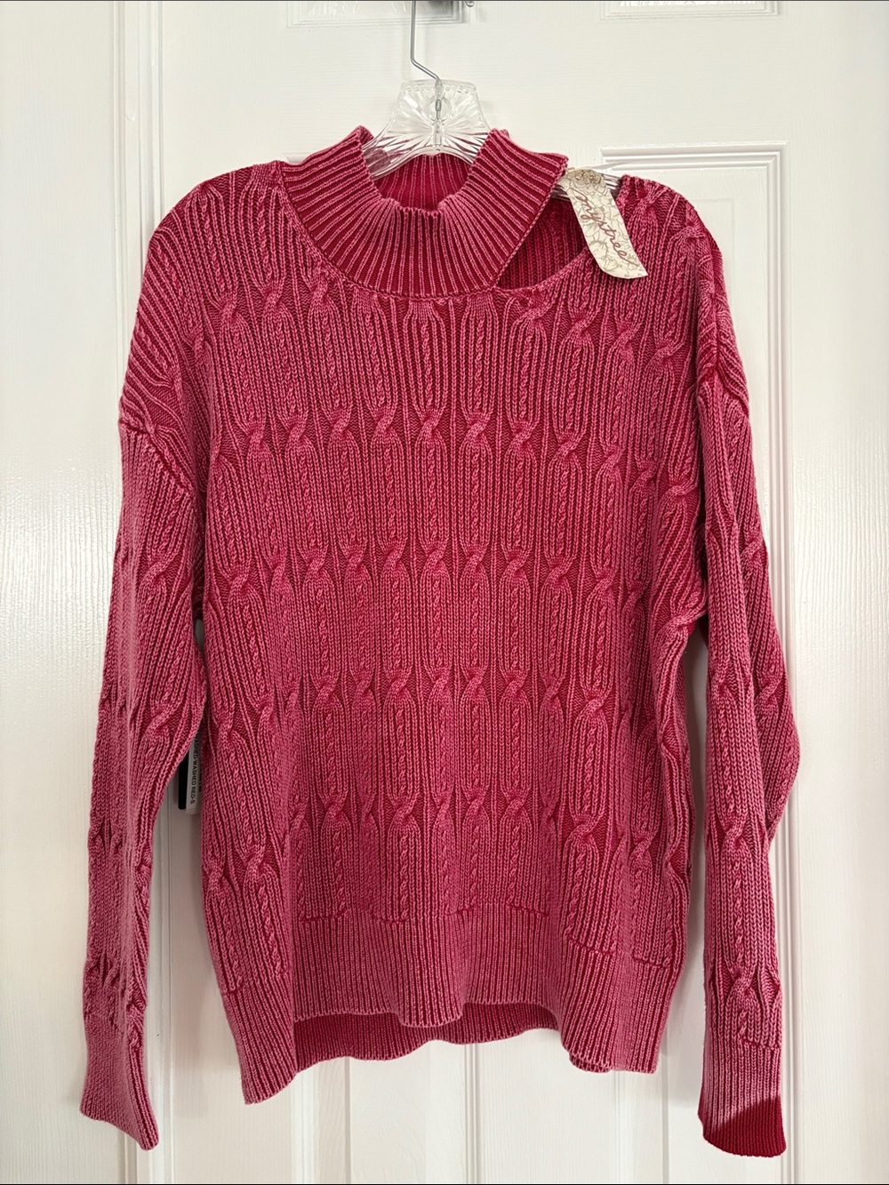 Mystree red mineral wash cable knit cutout Mock Neck Sweater Womens small NWT